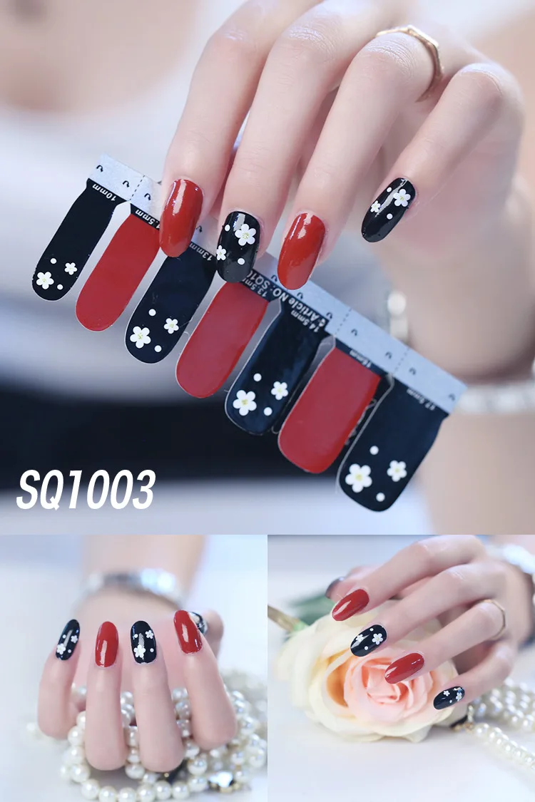 14 насадок/листов для дизайна ногтей, полное покрытие, самоклеющиеся наклейки для ногтей, фольга, Переводные накладки, 3D, водонепроницаемые, маникюр-наклейки для ногтей - Цвет: SQ1003