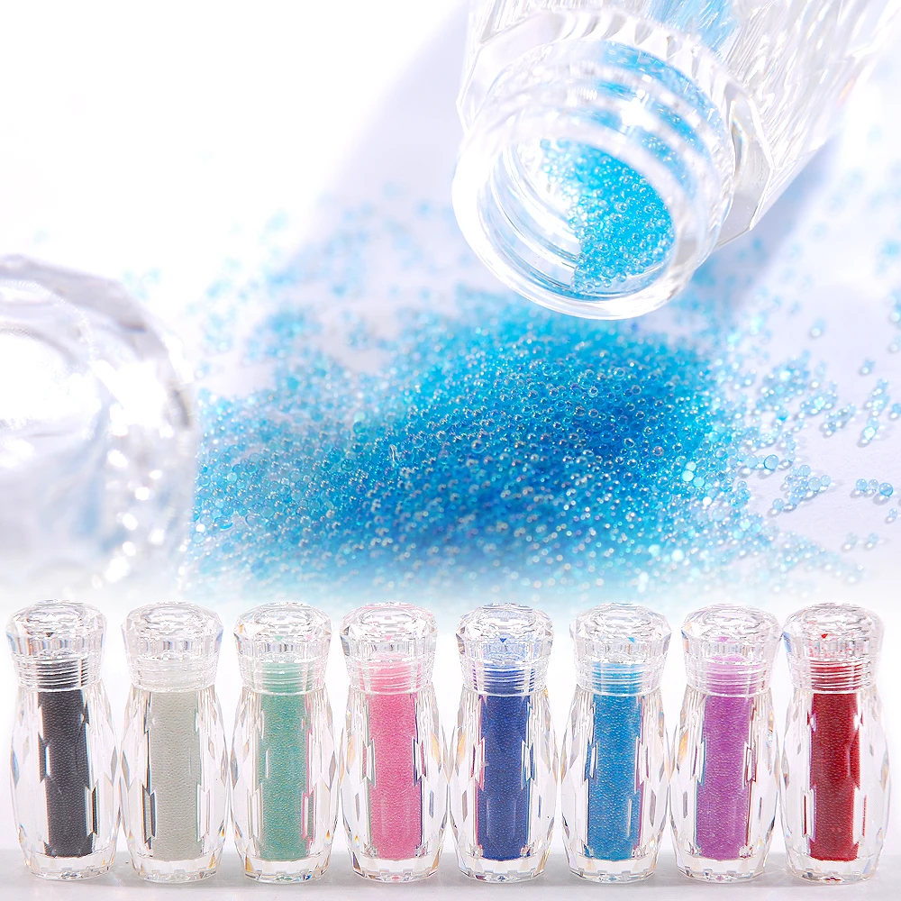 

1Bottle 0.6-0.8-1MM Caviar Nail Art Bead Shiny Glass 3D Crystal Mini Tiny Beads For Manicure Decorations DIY Accessories