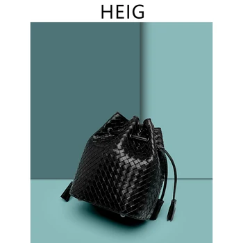 

2019 NEW Genuine Leather Woven Sheepskin Bucket High Quality Women's Bag Pattern Shoulder Bag Cylindrical Handbag Bolsos Mujer