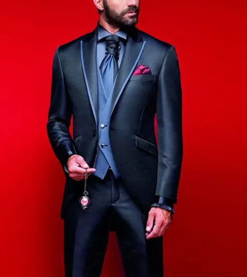 

Handsome Dark Navy Blue Men Suits For Wedding Slim Fit One Button Groomsmen Tuxedos 3Pieces Wedding Suit (Jacket+Pants+vest)