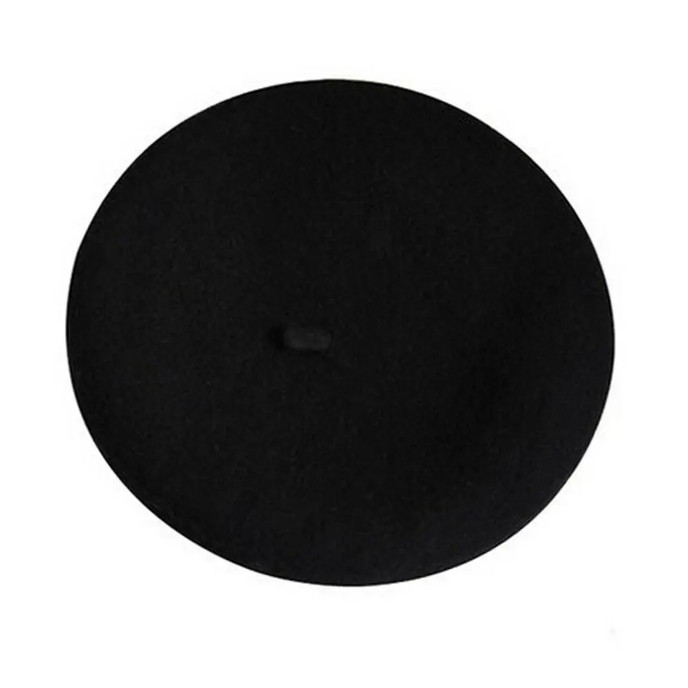 Черный Французский стиль, шерстяная шляпа, женская мода, британский шик, берет для девочек, шапка, Женский Одноцветный зимний головной убор для женщин, Прямая поставка - Цвет: Черный