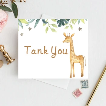 

50pcs custom logo cute animal giraffe kids birthday supplies baby 1 year old thank you card hundred days Banquet return cards