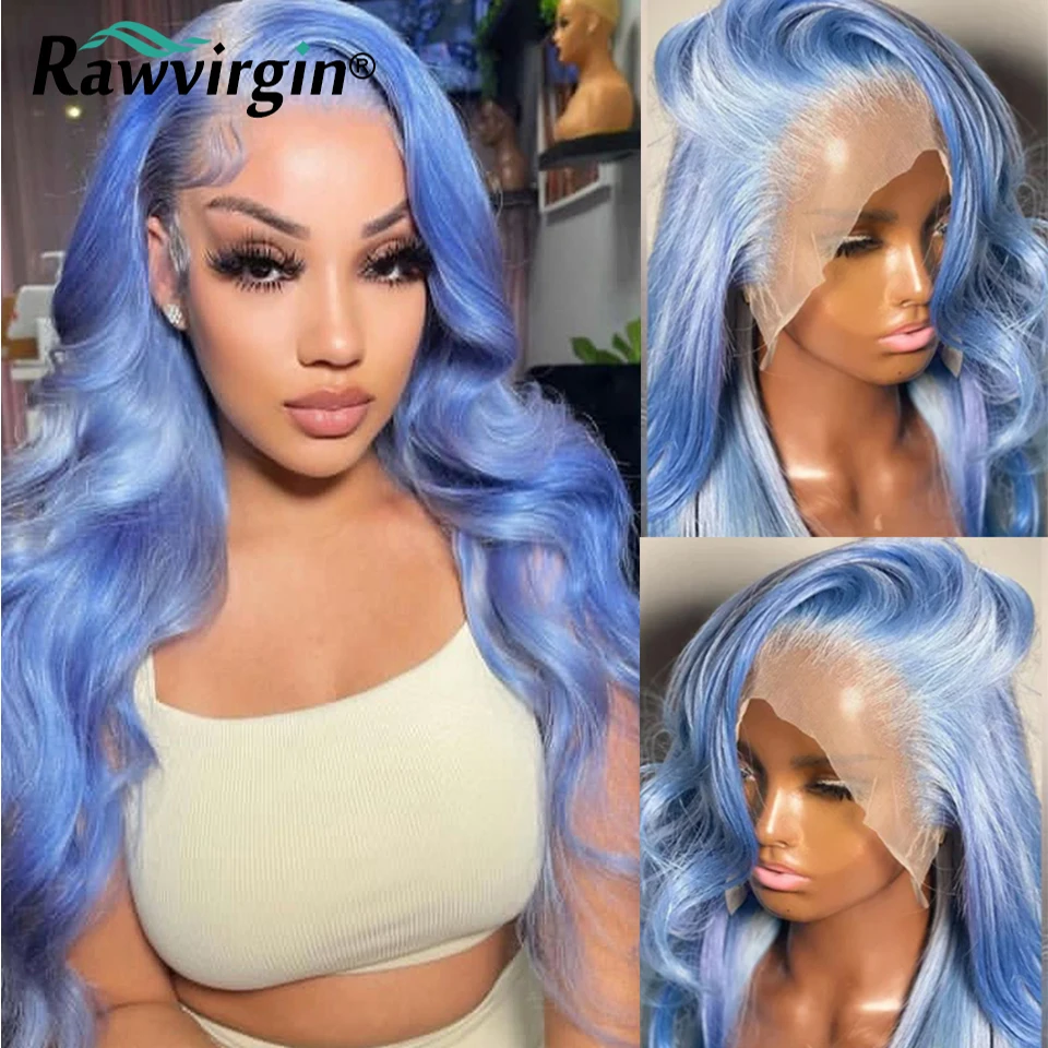 

Dream Blue Loose Deep Wave Human Hair Wigs For Women Light Blue HD Transparent Lace Wigs Body Wave Lace Front Wig Brazilian Hair