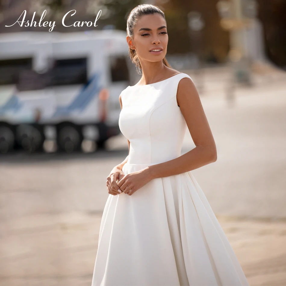 Ashley Carol Soft Satin Wedding Dress 2022 Elegant Backless Bride Dresses Sleeveless Button Beach Bridal Gowns Vestido De Noiva | Свадьбы и