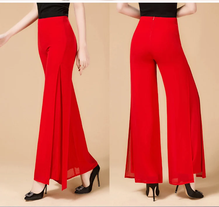 Новые женские модные длинные штаны, женские широкие брюки с высокой талией, Летние шифоновые брюки с разрезом по бокам размера плюс 6XL