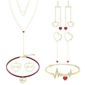 

ONew 925 silver romantic fashion women's necklace earrings bracelet set decoration heartbeat moment girl ladylight luxury n