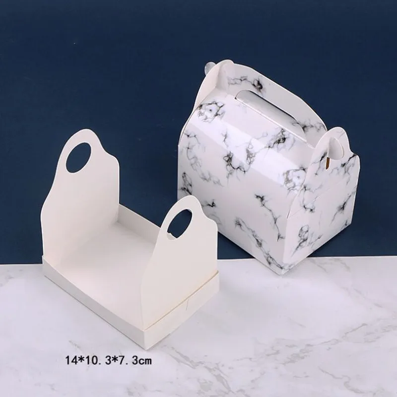 

FeiLuan store new style 10pcs/lot Marble short hand style cake roll box cut bread cheese pastry box Swiss roll sandwich gift box