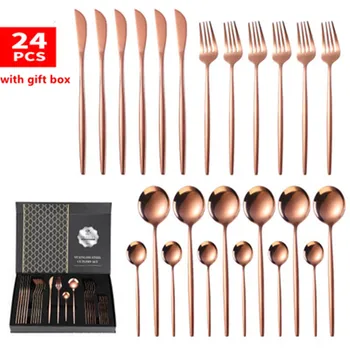 

24Pcs Gold Cutlery Set Kitchen Tableware Stainless Steel Dinnerware Set Knife Fork Spoon Dinner Set Dishwasher kitchen utensils