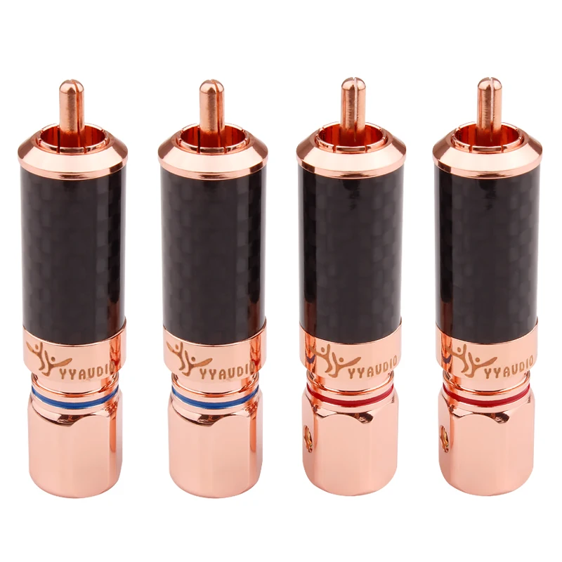 

YYAUDIO 20 Pcs red copper plated Gold Carbon Fiber CD HiFi Audio Cable RCA Plug Connector HighEnd