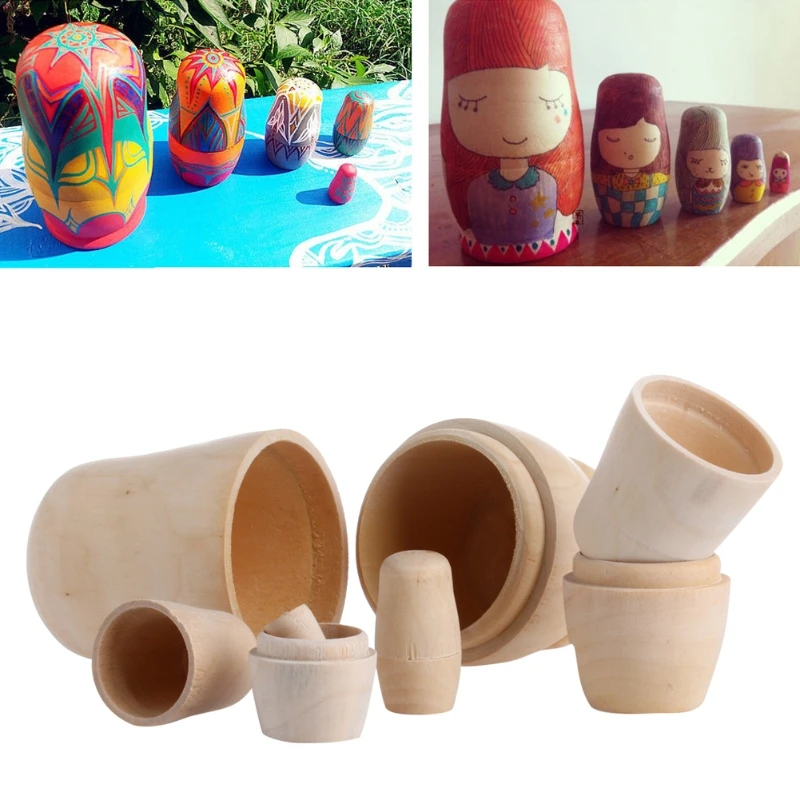 5x Unpainted DIY Blank Wooden Embryos Russian Nesting Dolls Matryoshka Toy Gift Y4UD