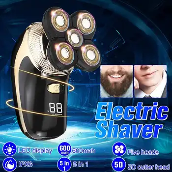 

600mah 5in1 5 Head 5D Rechargeable Bald Head Shaver Cordless Bald Hair Clipper Trimmer LED display IPX6 Waterproof for men