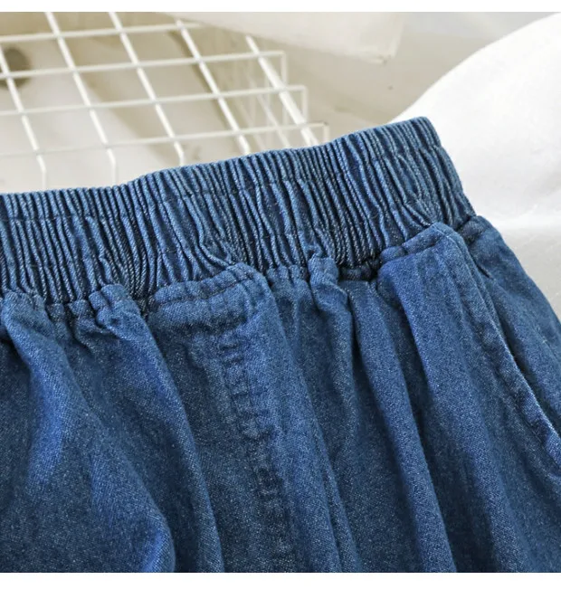 Джинсовые женские шорты, широкие однотонные синие повседневные летние пляжные шорты для девочек, универсальные опрятный стиль моды, шорты