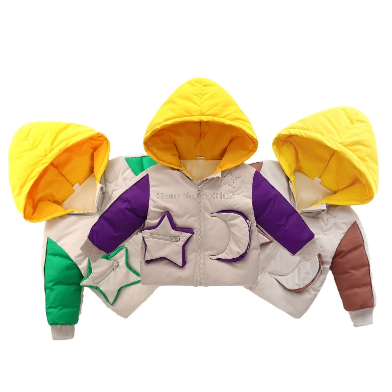 

Winter Warm Cartoon Jacket Kids Autumn Coat Children Beautiful Hooded Thick Velvet Parkas Girls New Colorblock Outerwear