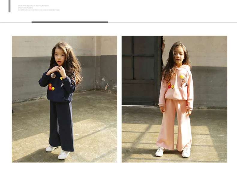 Осенне-зимний свитер в Корейском стиле для девочек детская одежда из двух предметов свободные штаны с принтом