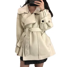 Осень зима шерстяное пальто корейский женский простой темперамент свободный досуг текстура оленьей кожи ветер сплошной цвет куртка F1087