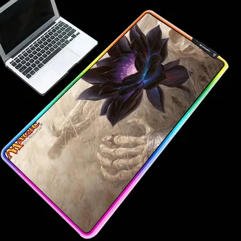 

Yuzuoan domineering black lotus pattern RGB mouse pad LED cool marquee backlit keyboard mouse pad home table mat
