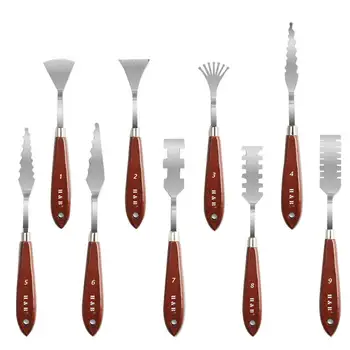 

9 Pcs/set Color Pigment Palette Scraper Painting supplies Oil Painting Stainless Steel Artist Wooden Handle Spatula