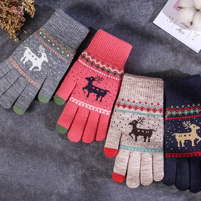 Fashion deer decorative gloves ladies touch screen gloves autumn and winter warm high quality full finger knitting gloves