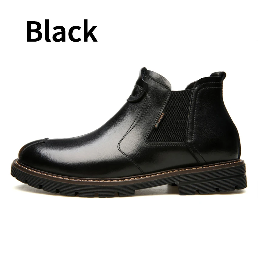 BIMUDUIYU/мужские ботинки «Челси» из натуральной кожи; Осенняя обувь; мужские ботильоны в стиле ретро; Повседневная зимняя качественная обувь без шнуровки; Botas Man - Цвет: Black