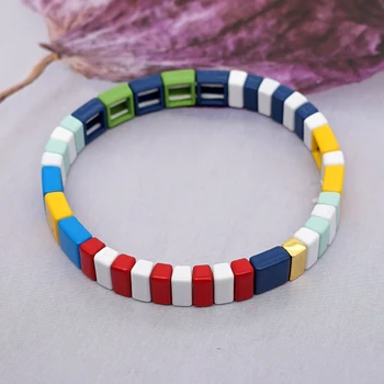 

Shinus Rainbow Macrame Bracelet Women Enamel Tile Bracelets Summer Beach Jewelry 2020 Colorful Fashion Hot Sale Jewellry
