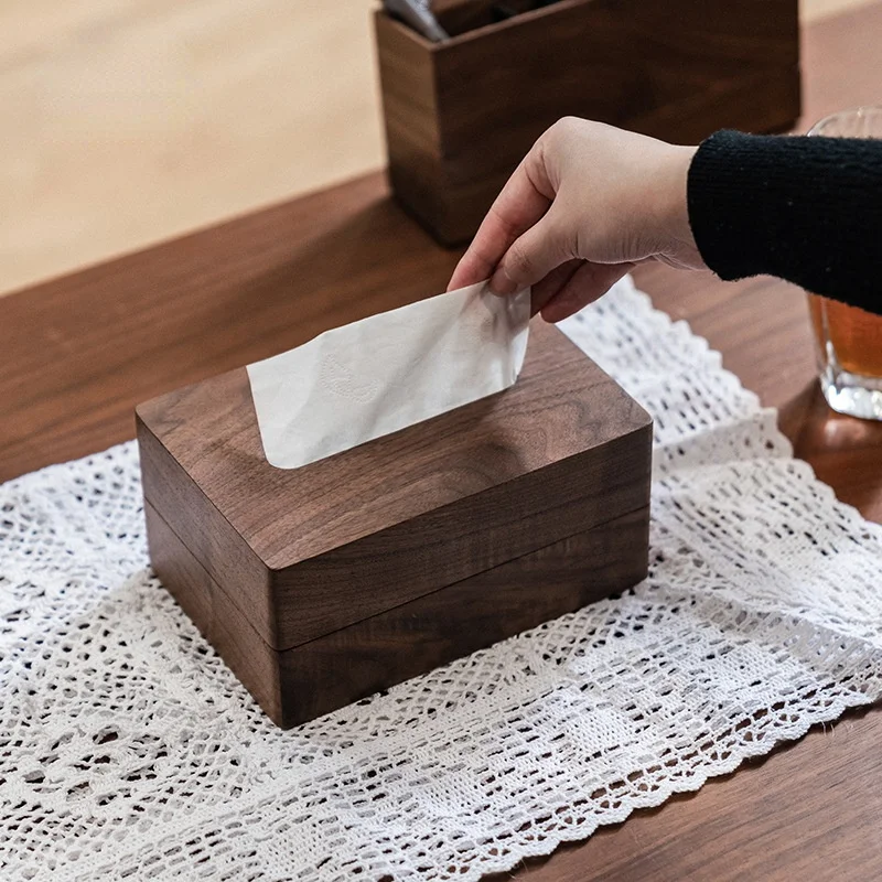 

Откачивающаяся коробка из твердой древесины для гостиной, домашнее минималистичное бумажное полотенце в скандинавском стиле, прикроватная, обеденная, черная, грецкая бумага, откачивающаяся коробка