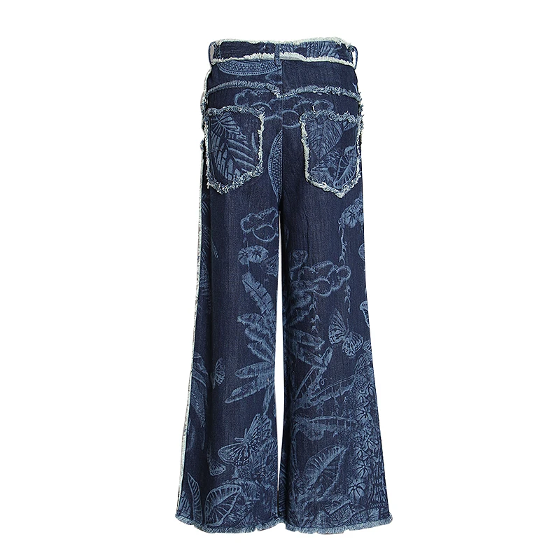 GALCAUR Korean Print Hit Color Denim Pants For Women High Waist Pocket Large Size Long Wide Leg Jeans Female Spring 2020 Clothes (3).JPG