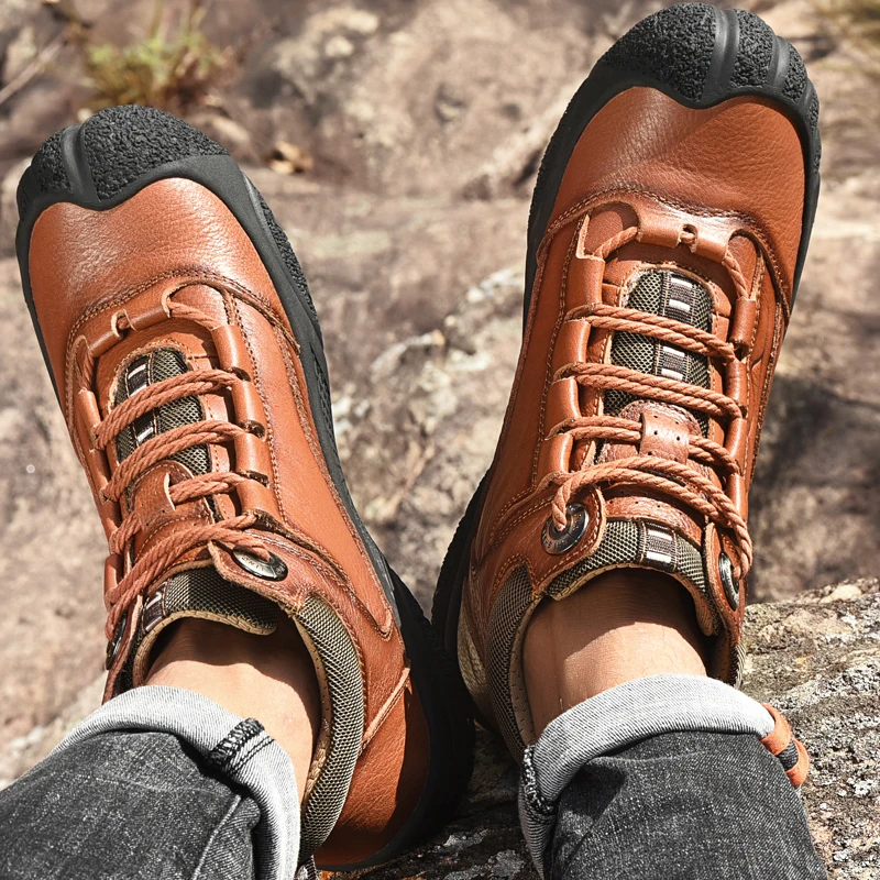 Winter Men's Boots outdoor genuine Leather Warm Leisure Shoes British Round Toe Short Plush Ankle Boots Fur snow boots men o4