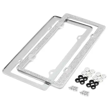 

Universal Chrome Car License Plate Frame Silver Glitter Bling Crystal Rhinestones Metal License Plate Holder