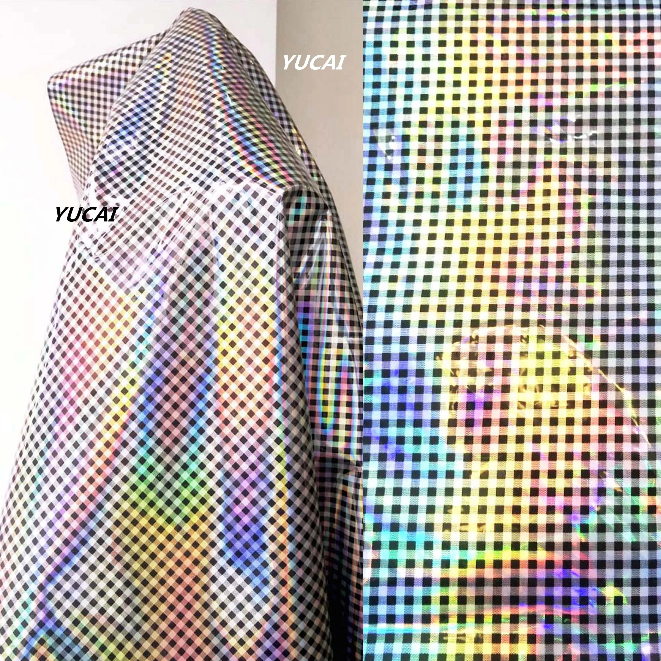 

50x135cm Colorful Laser Black White Squares Doubl TPU Fabric Mirror Reflective Garment Bag Waterproof PVC Leather Fabric