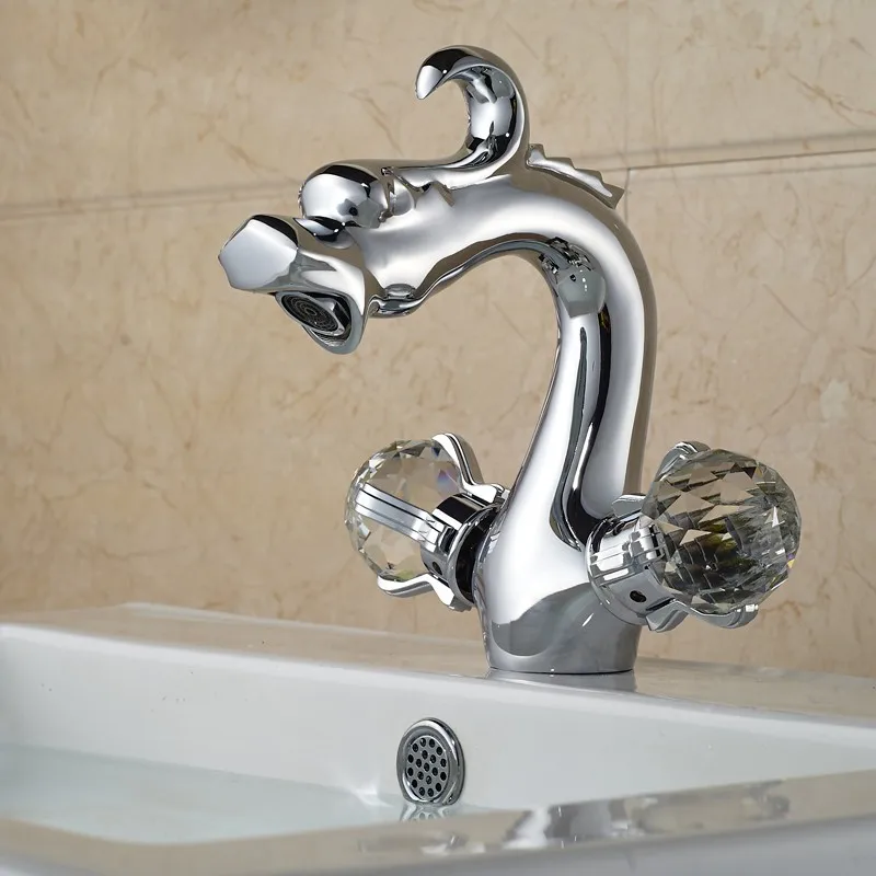 Vidric Basin Faucet Bathroom Dragon Faucets Dual Handle Mixer Tap Sink Faucets Deck Mounted