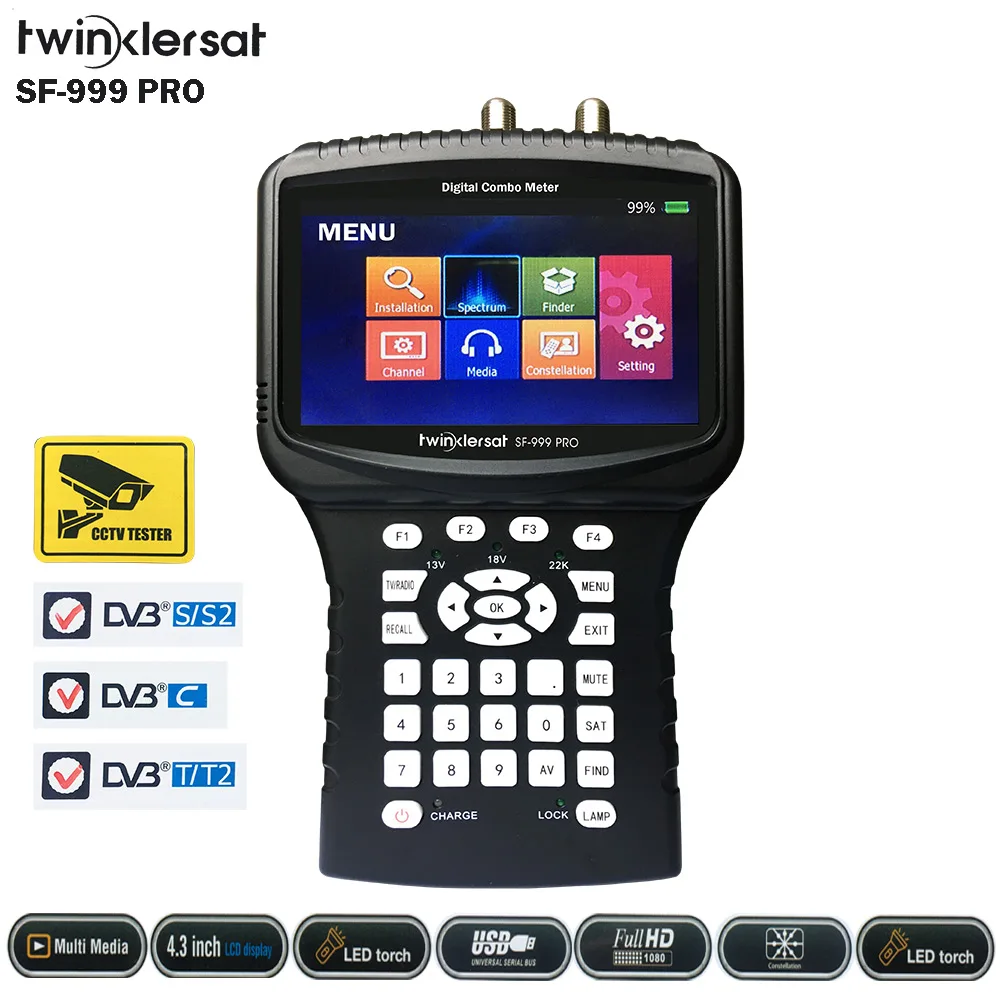 4 3 дюймов ЖК-дисплей Экран анализатор спектра Twinkler SF-999 Pro HD спутниковый искатель