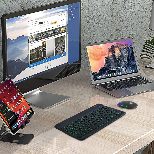 Miniteclado inalámbrico con Bluetooth, teclado RGB con retroiluminación, para Notebook, ipad, tableta, teléfono, portátil, PC - Imagen 6