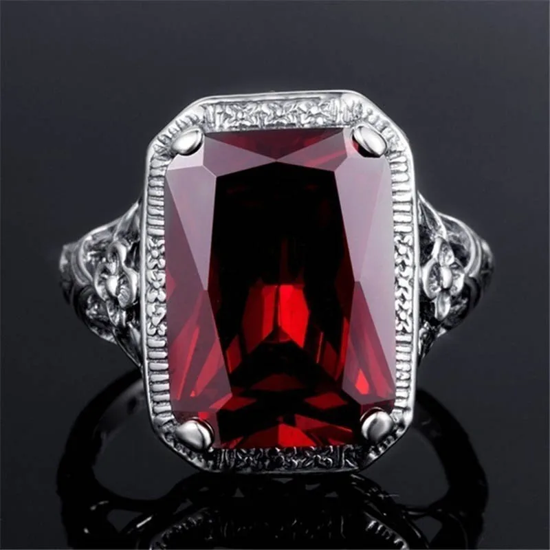 Silver 925 Geometry Ruby Ring for Women Jewelry Rectangle Gemstones Female Anniversary Party Accessory silver ring,silver rings,gemstone ring