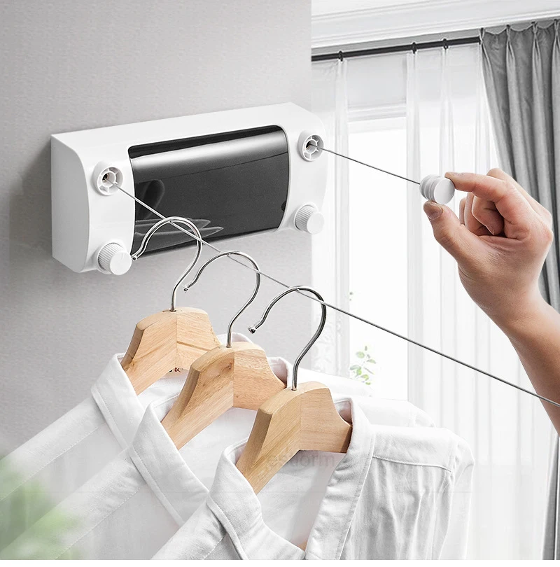 Indoor Outdoor Retractable Clothesline Wall Mounted Laundry Drying Rack