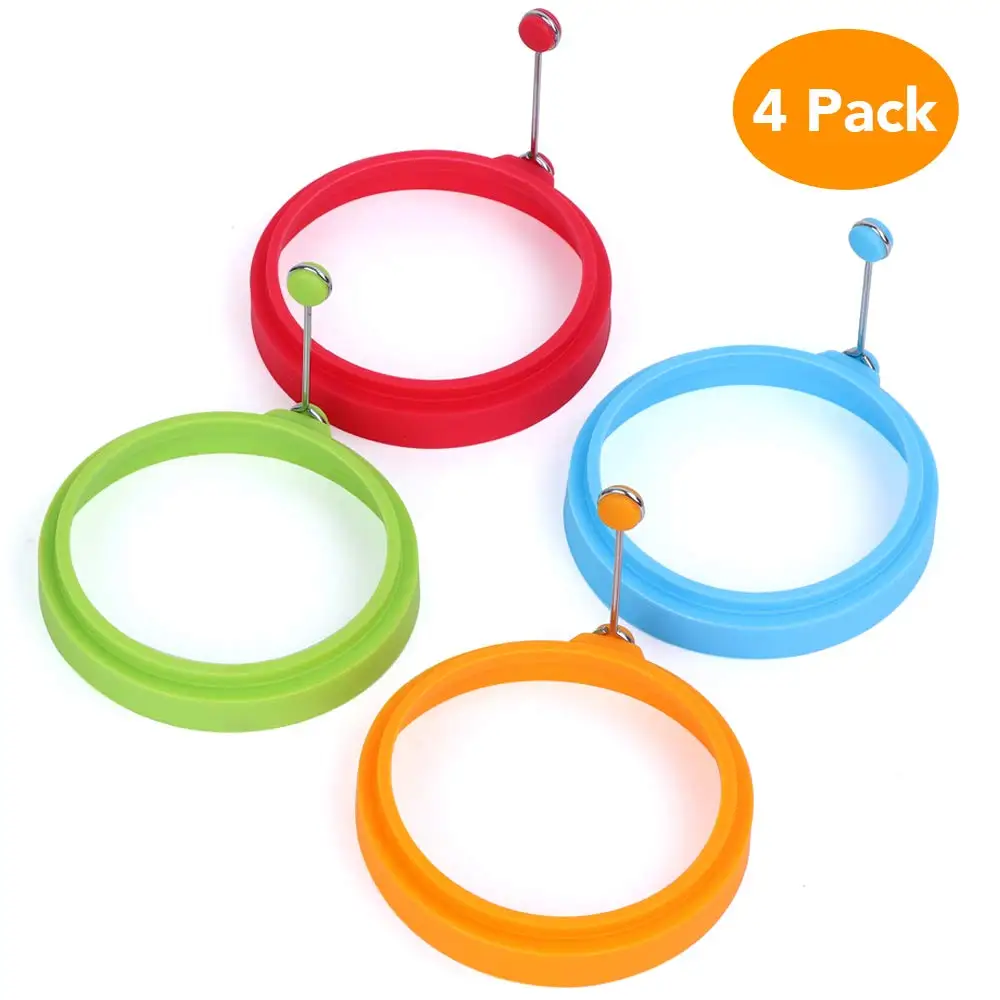 Silicone Egg Ring- Pancake Breakfast Sandwiches - Benedict Eggs - Omelets  and More Nonstick Mold Ring Round (4-pack)