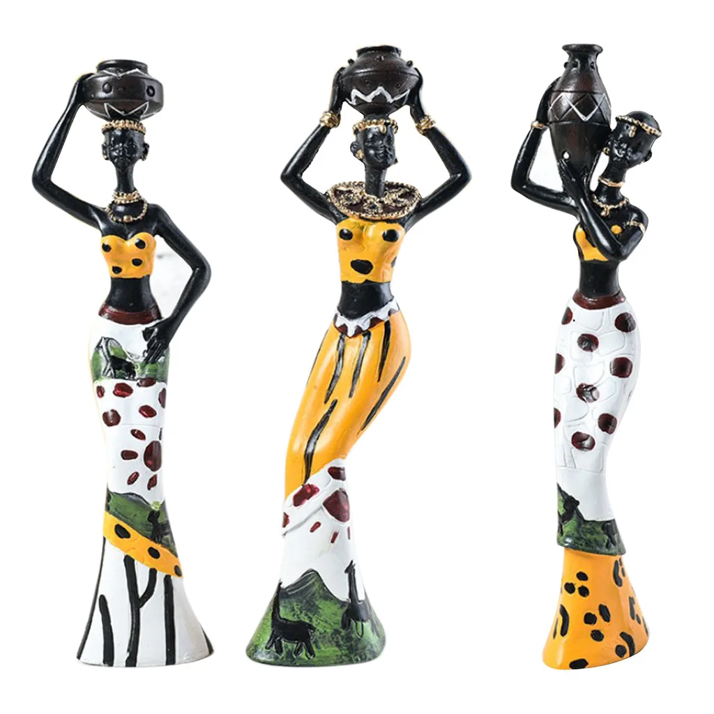 African Women Beauty Lady Decorative Statue Home Decor Resin Figurine Handcraft DIY, 7inch