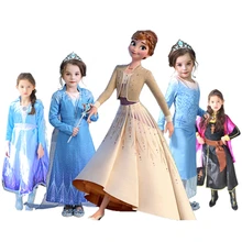 Frozen2/платье для выпускного вечера с холодным сердцем для девочек; комплект с платьем Эльзы; Рождественский костюм для костюмированной вечеринки; детское платье принцессы на Хэллоуин для детей 4-10 лет