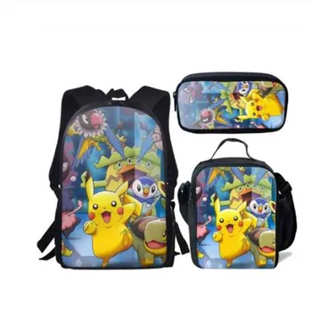

Pikachu Print Kawaii School Bags set for Kids Children Large School Backpacks Cartoon Pokemon Print Kids Book Bags