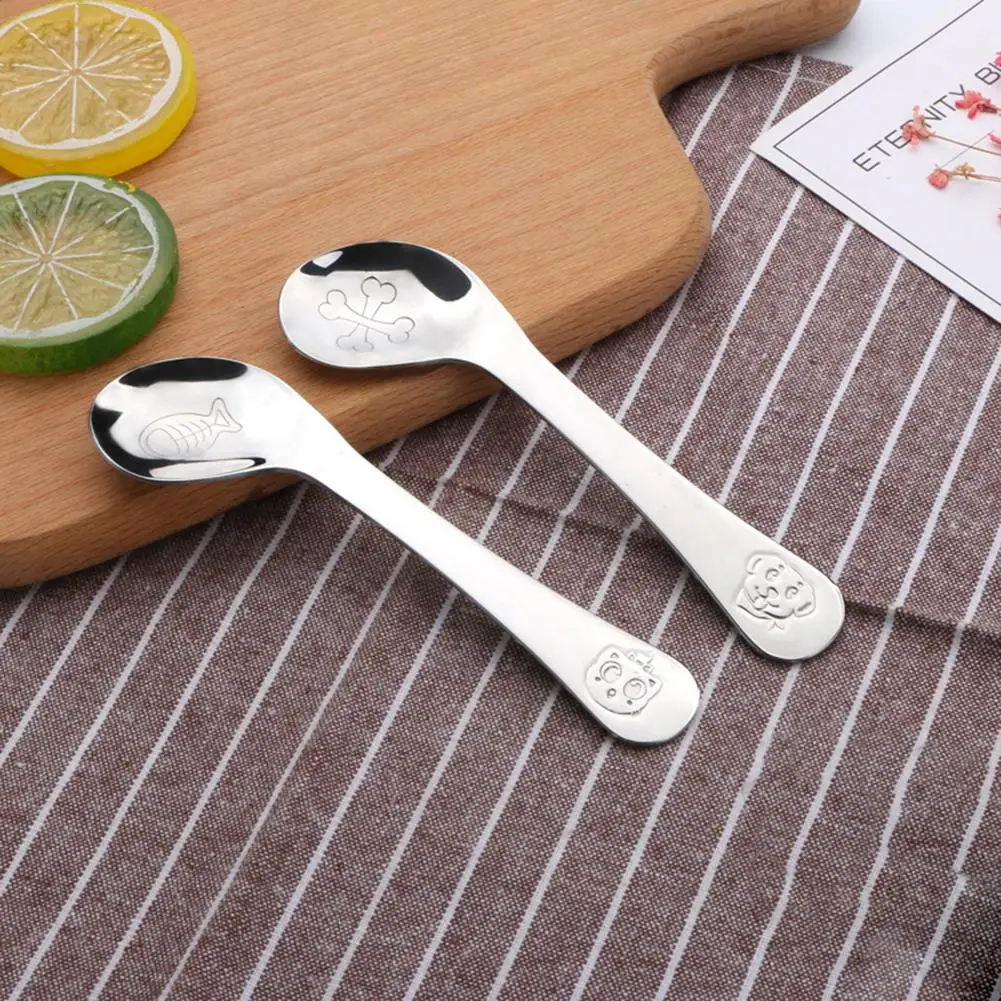Горячая, детская ложка из нержавеющей стали с изображением собаки из мультфильма для малышей, принадлежности для обучения кормлению