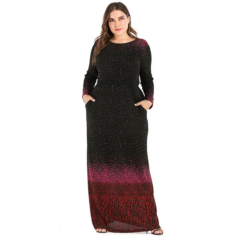 black dress Siskakia, платье макси размера плюс, 5XL, блестящее золотое, горячее тиснение, длинный рукав, ТРАПЕЦИЕВИДНОЕ ПЛАТЬЕ, весна-осень, женская одежда, длина до пола - Цвет: black dress