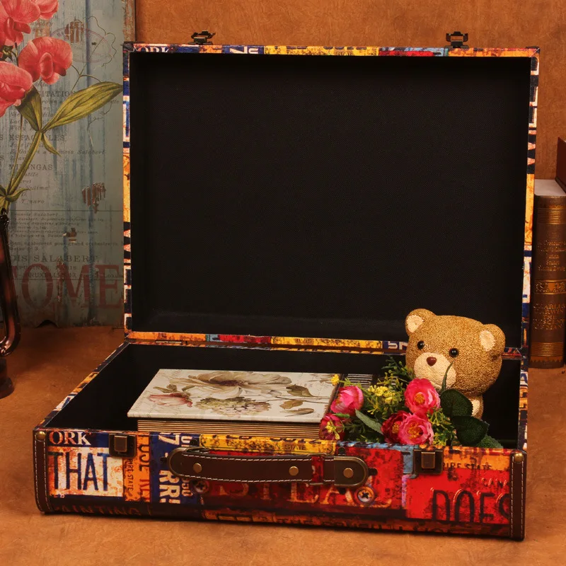 Деревянная коробка Gushifu, Европейский чемодан, винтажная коробка, Подарочная деревянная шкатулка, большой ящик для хранения ZAKKA, карта, коричневая кожа, печать