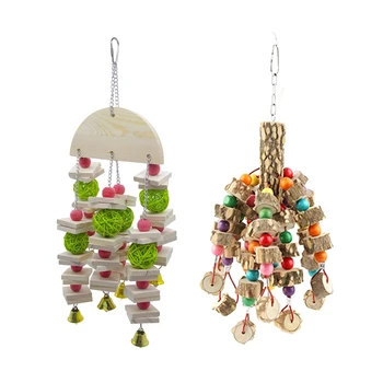 

2pcs Bird Chewing Toy Large Medium Parrot Cage Bite Toys African Grey Macaws Cockatoos Parrot Educational Toy - Prickly ash wood