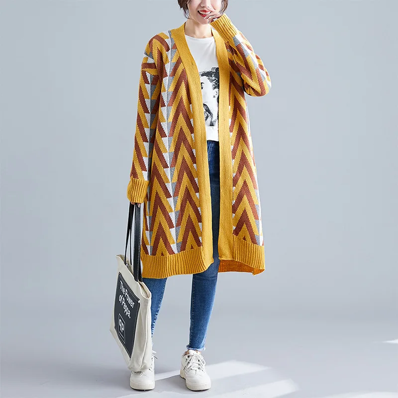 

Ladies Long Sweater Cardigan Fall Winter Long Sweater Jacket Geometric Knit Cardigan Long Coat Winter Coat Women 2020 Women