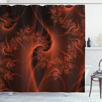 

Burnt Orange Shower Curtain, Digital Fractal Image with Swirling Turning Moving Floral Lines Modern Graphic, Cloth Fabric