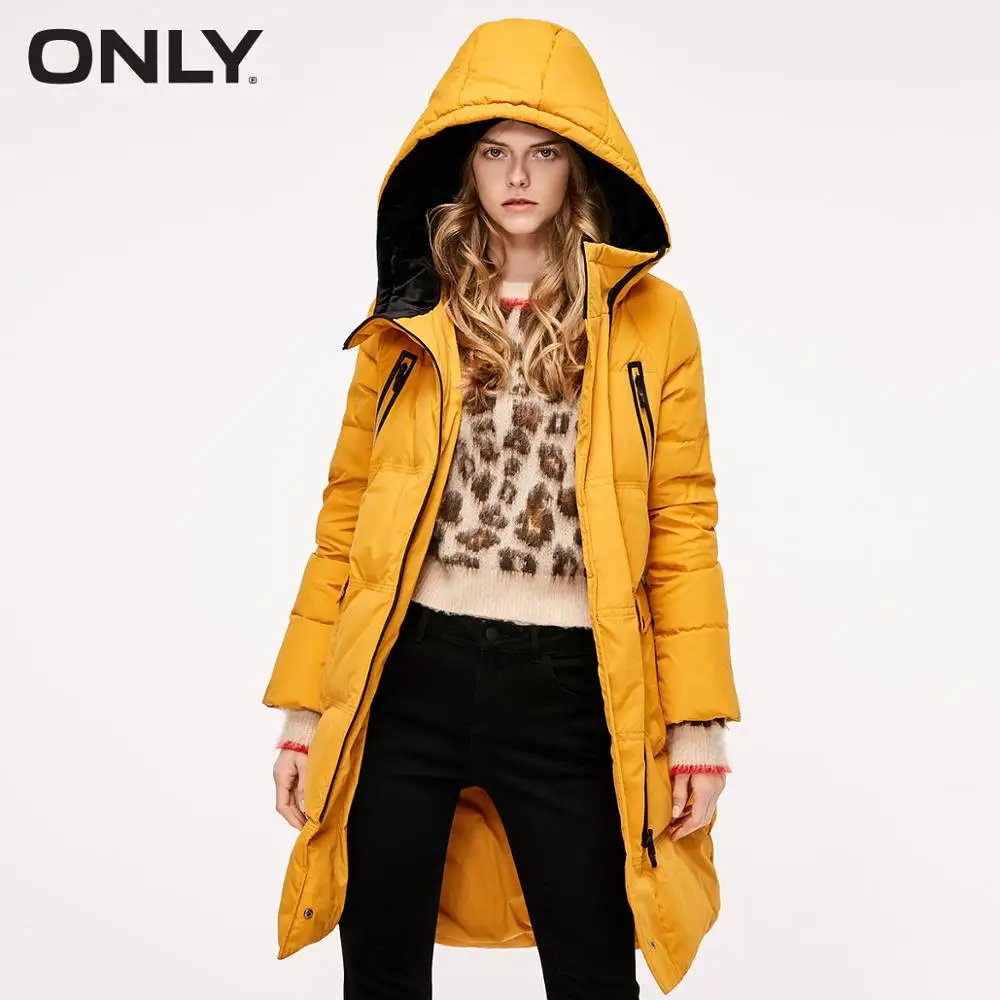 

ONLY Women's Autumn Diagonal Zip Long Hooded Down Jacket | 118312522