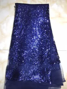 

African lace fabric 2020 high quality royal blue African French tulle lace fabric with sequined guipure Nigerian lace fabric