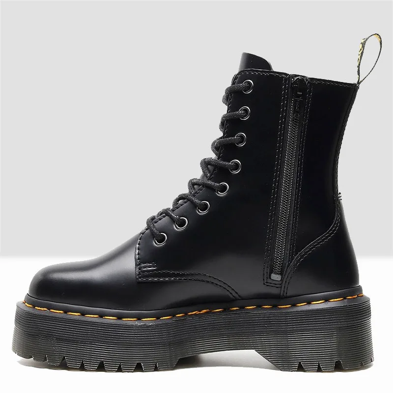 

Boots Women High Quality Genuine Leather Martin Boots British style women's short boots platform Side zipper motorcycle boots