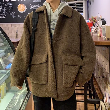 

2019 Autumn And Winter New Youth Popular Thick Solid Color Lapel Wool Coat Jacket Fashion Casual Loose Cotton Coat M-2XL