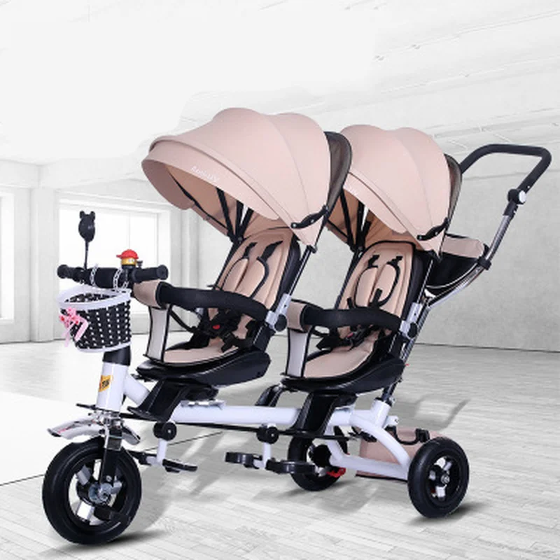 Baby Strollers Double Twin with Air Wheel Universal Travel Baby Pram Children Double Seat Tricycle Carriage Kids Push Trike