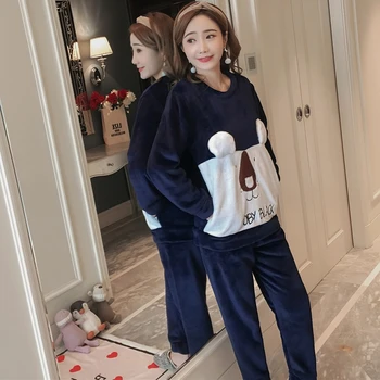 

2020 Winter Women Thick Warm Flannel Pajamas Sets Long Sleeve Coral Velvet Pyjamas Cute Cartoon Sleepwear Homewear Home Clothing
